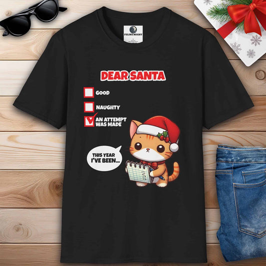 Cute cat black t-shirt for Christmas with a letter to Santa