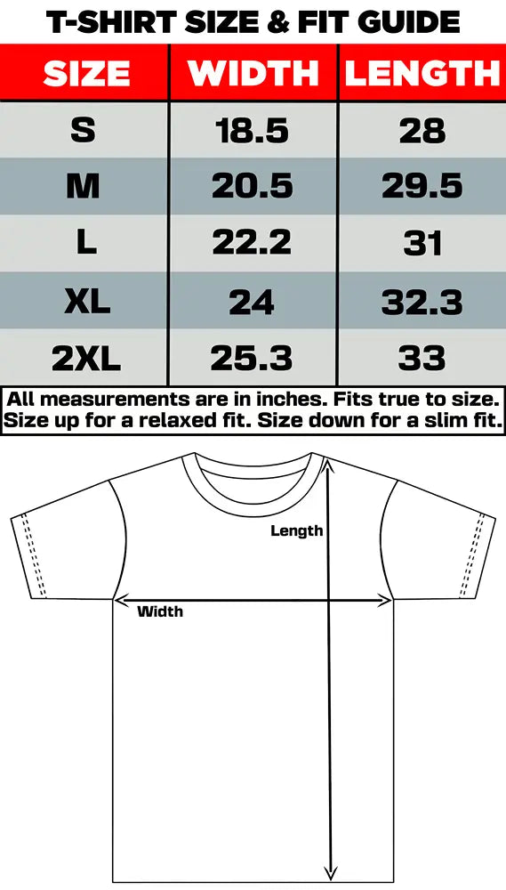 Feline Might online store size and fit guide for t-shirts