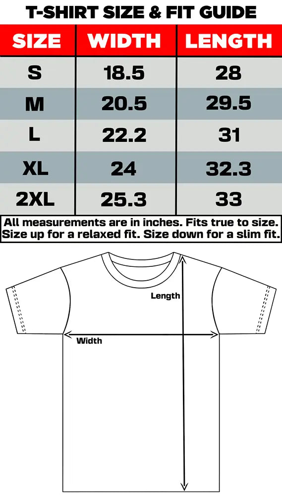 Feline Might online store size and fit guide for t-shirts