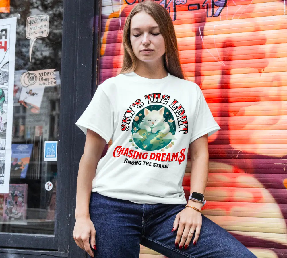 Female model showcasing a Feline Might t-shirt from the collection.