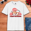 A white Humor Cat Graphic T-Shirt displaying the text "I'm awesome in bed, I sleep for hours. Perfect for cat and comedy lovers.
