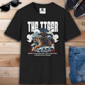 Black "Live Like a Tiger" Graphic T-Shirt featuring a tiger and a warrior with the quote 'Better to live one year as a Tiger than a lifetime as a sheep.'